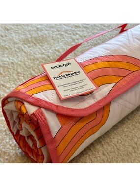 Society6 Coral Pink & Tangerine Retro Arc Picnic Blanket